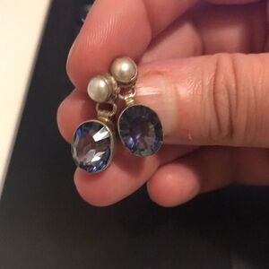Pearl and Blue Crystal Drop Earrings - Women Jewelry